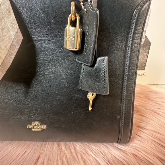 Coach Black Leather Satchel with Signature Scarf - Picture 6 of 12